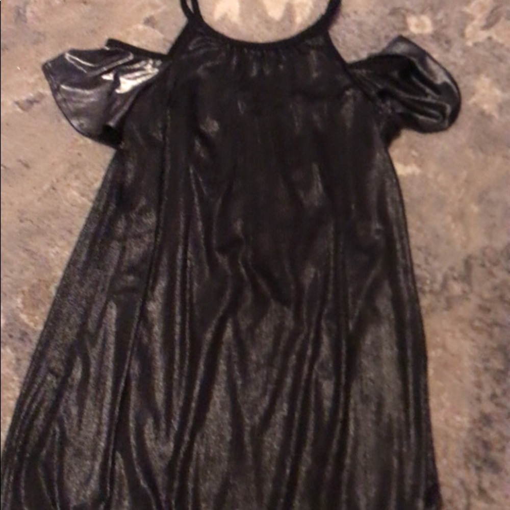 silver and black shiny dress